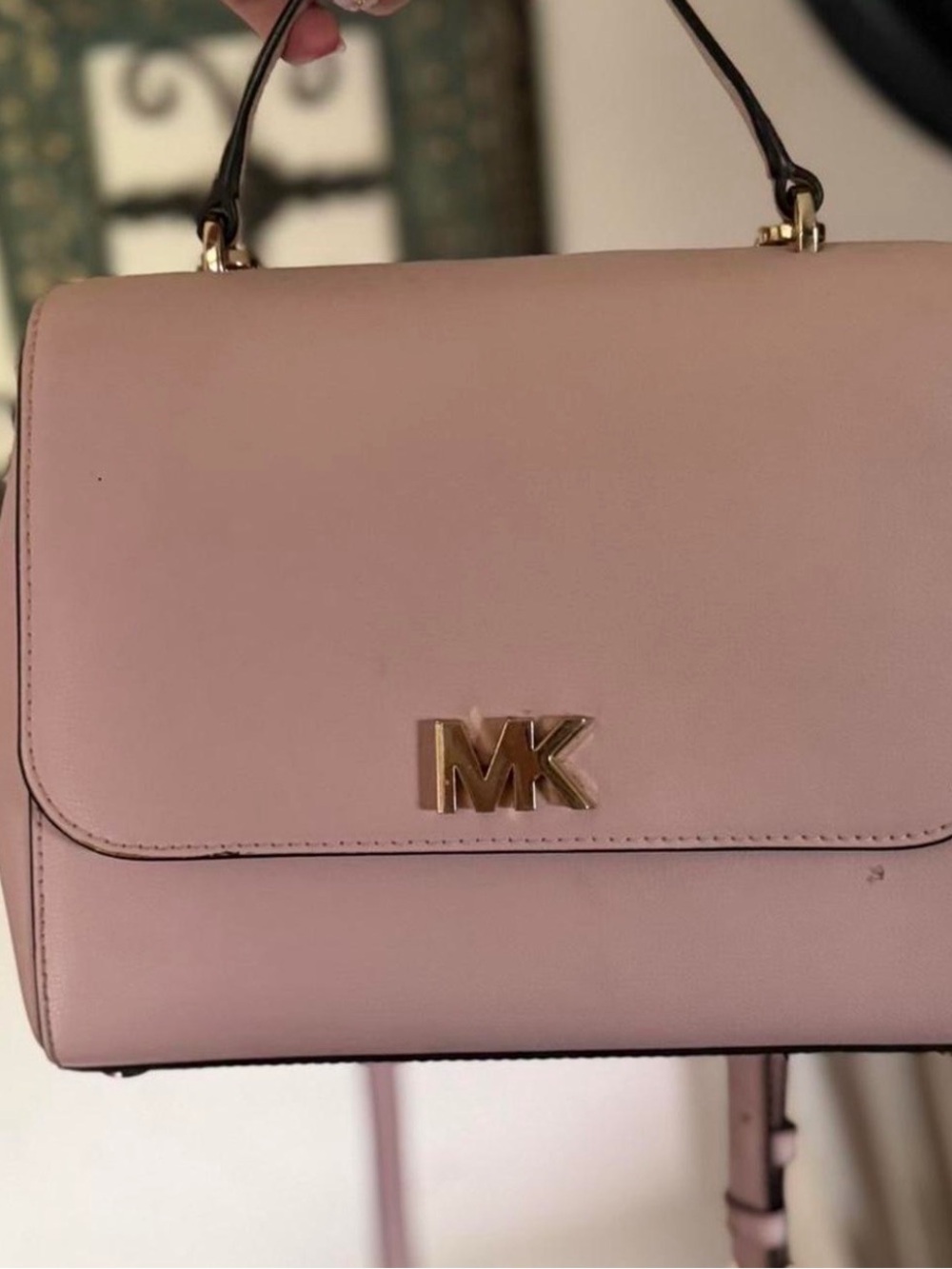 Michael Kors Blush Pink Leather Top-Handle Satchel with Gold MK Logo